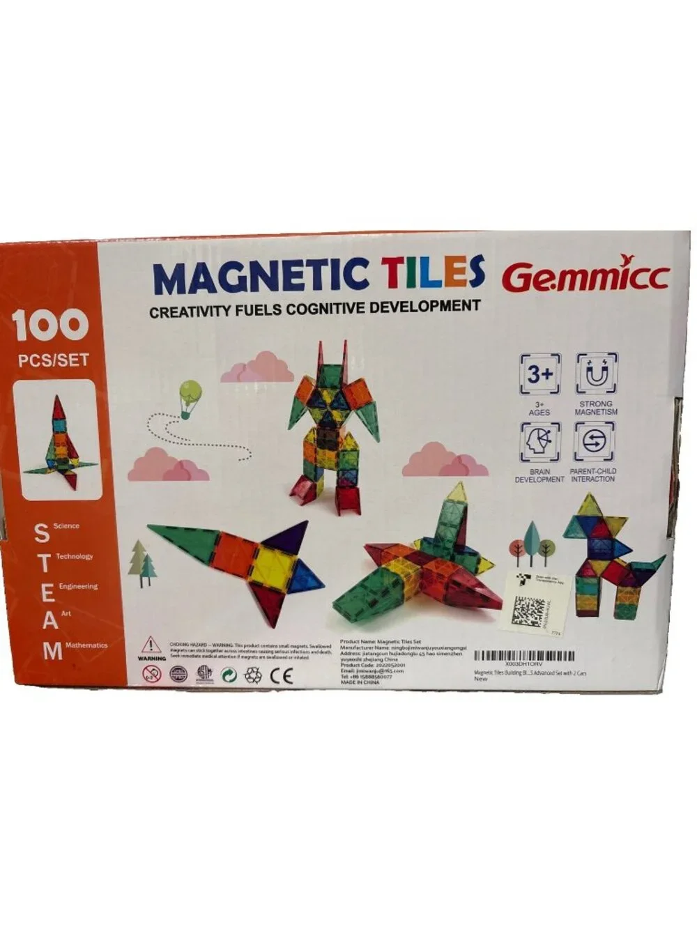 *New Gemmicc Magnetic Tiles 100 Pc Building Set Ages 3+ Cognitive Development